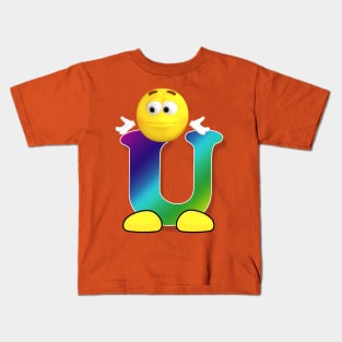 Letter U Alphabet Smiley Monogram Face Emoji Shirt for Men Women Kids Kids T-Shirt